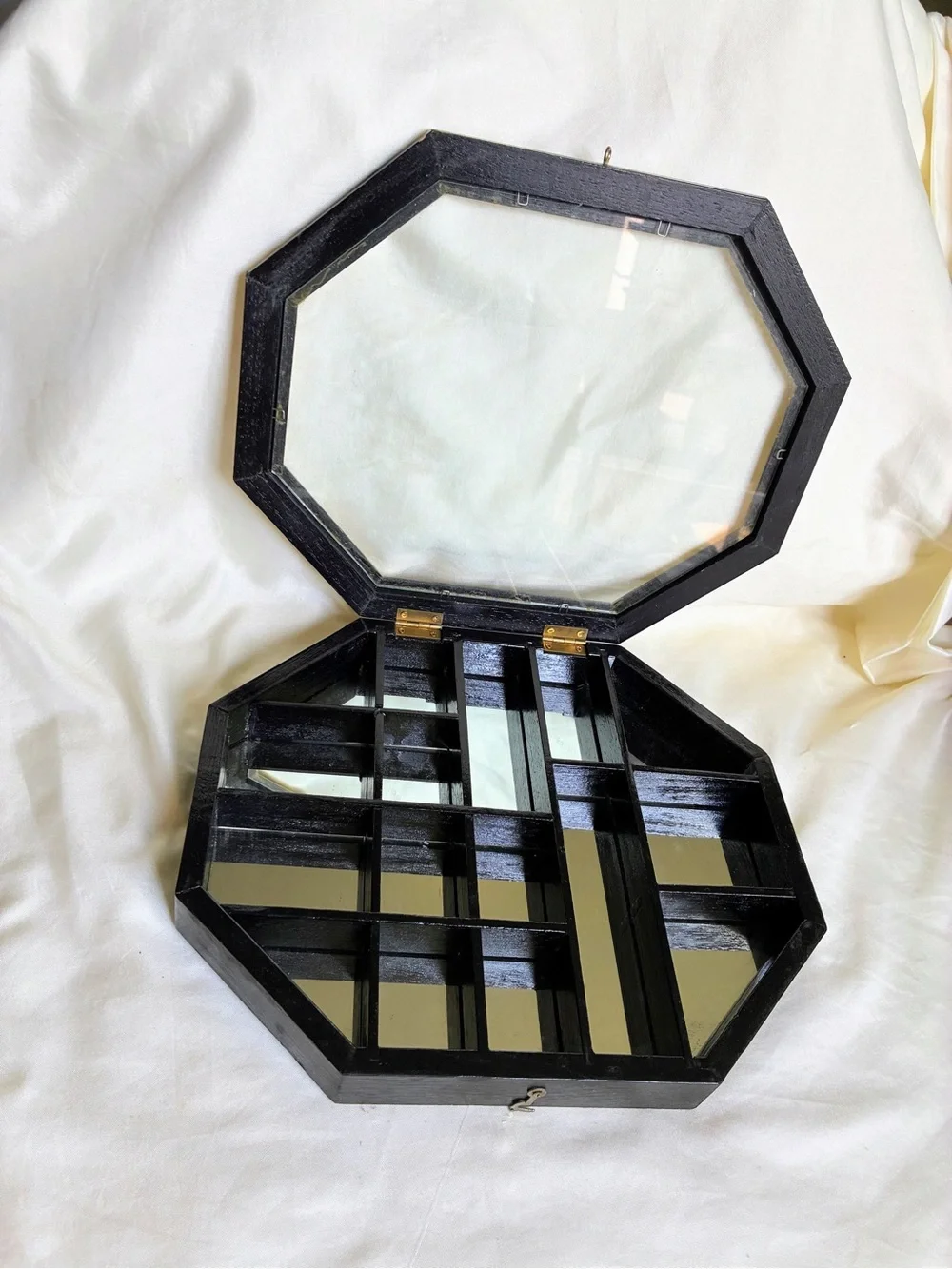 Octagon Display Case With mirror with colorful floral patterned frame